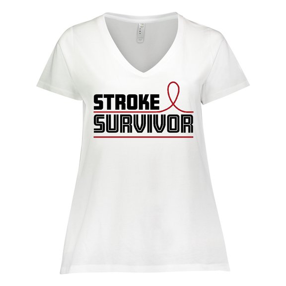 Inktastic Stroke Survivor- red ribbon awareness Women's Plus Size V-Neck T-Shirt