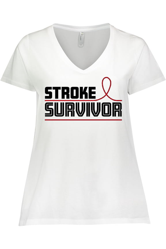 Stroke Survivor- red ribbon awareness Women's Plus Size V-Neck T-Shirt