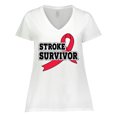 thumbnail image 1 of Inktastic Stroke Survivor with Red Ribbon Women's Plus Size V-Neck T-Shirt, 1 of 5