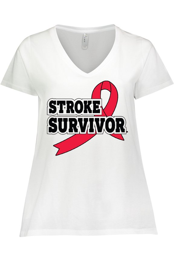 Stroke Survivor with Red Ribbon Women's Plus Size V-Neck T-Shirt