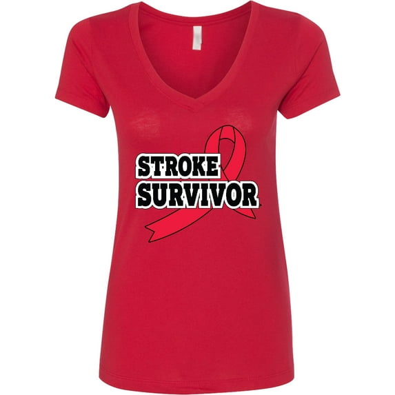 Inktastic Stroke Survivor with Red Ribbon Women's V-Neck T-Shirt