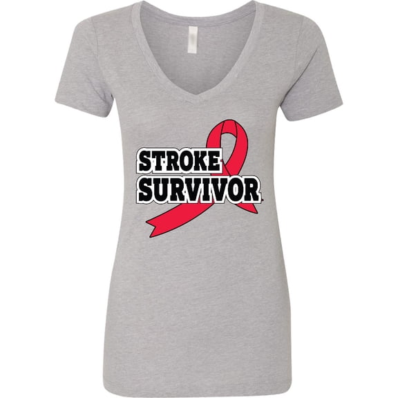 Inktastic Stroke Survivor with Red Ribbon Women's V-Neck T-Shirt