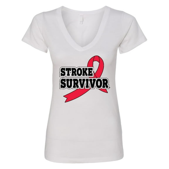 Inktastic Stroke Survivor with Red Ribbon Women's V-Neck T-Shirt
