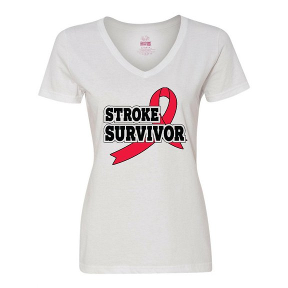 Inktastic Stroke Survivor with Red Ribbon Women's V-Neck T-Shirt