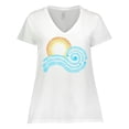 thumbnail image 1 of Inktastic Stylized Wave and Sun Women's Plus Size V-Neck T-Shirt, 1 of 5