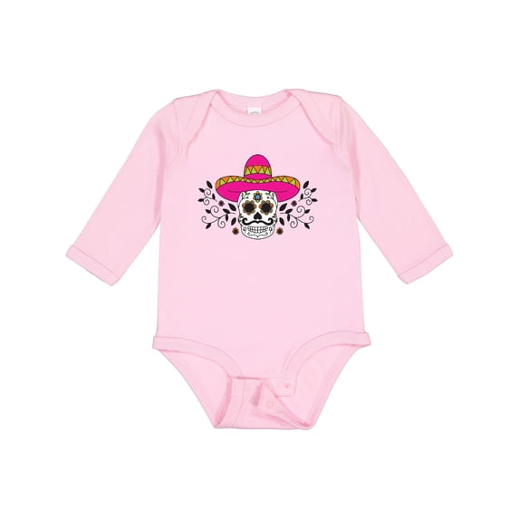 Inktastic Sugar Skull Illustration with Floral Filigree Cinco De Mayo Boys or Girls Long Sleeve Baby Bodysuit