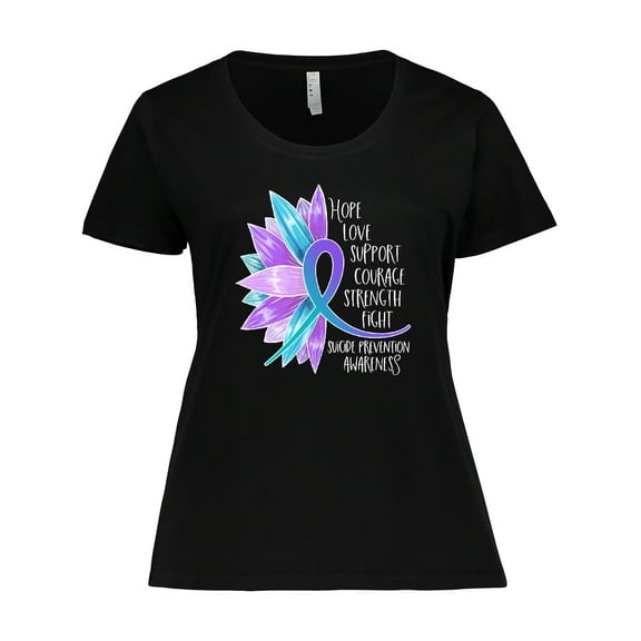 Inktastic Suicide Prevention Awareness Purple Teal Sunflower Ribbon Women's Plus Size T-Shirt