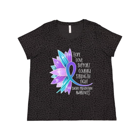 Inktastic Suicide Prevention Awareness Purple Teal Sunflower Ribbon Women's Plus Size T-Shirt