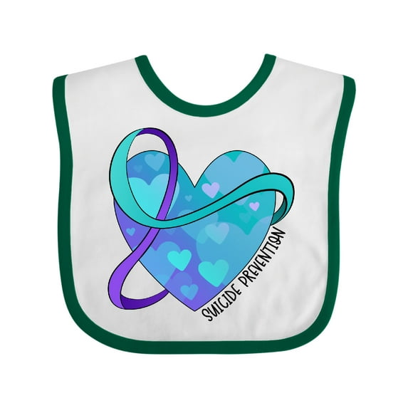 Inktastic Suicide Prevention Awareness Purple and Teal Heart Ribbon Boys or Girls Baby Bib