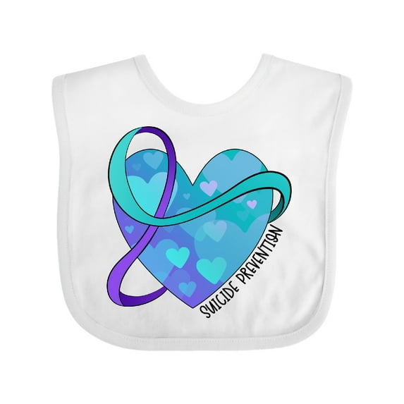 Inktastic Suicide Prevention Awareness Purple and Teal Heart Ribbon Boys or Girls Baby Bib