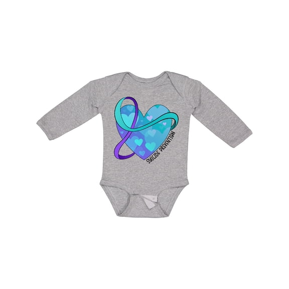 Inktastic Suicide Prevention Awareness Purple and Teal Heart Ribbon Boys or Girls Long Sleeve Baby Bodysuit