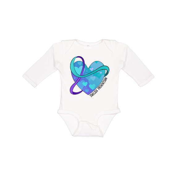 Inktastic Suicide Prevention Awareness Purple and Teal Heart Ribbon Boys or Girls Long Sleeve Baby Bodysuit