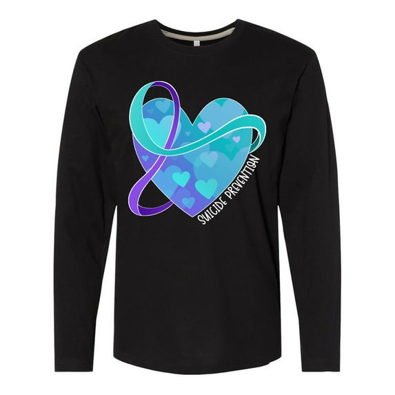 Inktastic Suicide Prevention Awareness Purple and Teal Heart Ribbon Long Sleeve T-Shirt