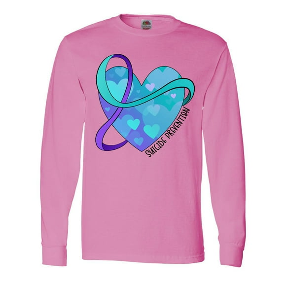Inktastic Suicide Prevention Awareness Purple and Teal Heart Ribbon Long Sleeve T-Shirt