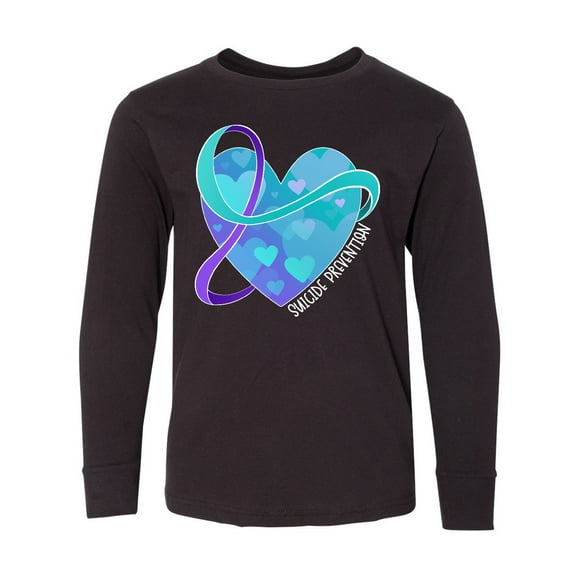 Inktastic Suicide Prevention Awareness Purple and Teal Heart Ribbon Long Sleeve Youth T-Shirt