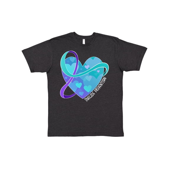 Inktastic Suicide Prevention Awareness Purple and Teal Heart Ribbon T-Shirt