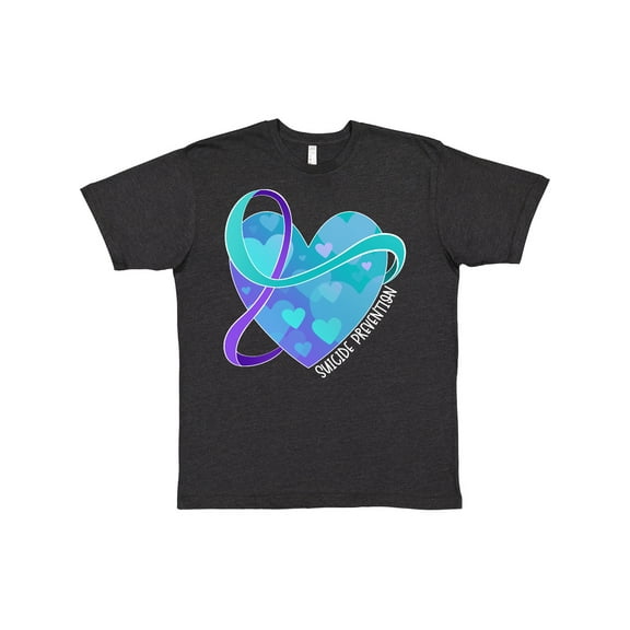 Inktastic Suicide Prevention Awareness Purple and Teal Heart Ribbon T-Shirt