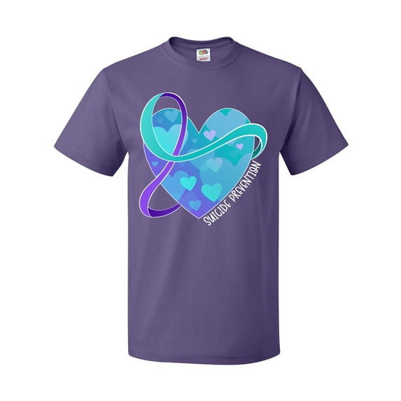 Inktastic Suicide Prevention Awareness Purple and Teal Heart Ribbon T-Shirt