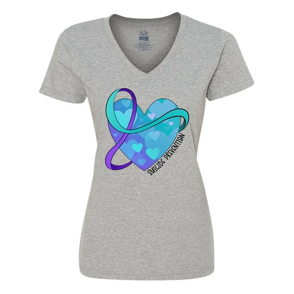 Inktastic Suicide Prevention Awareness Purple and Teal Heart Ribbon Women's V-Neck T-Shirt