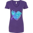 thumbnail image 1 of Inktastic Suicide Prevention Awareness Purple and Teal Heart Ribbon Women's V-Neck T-Shirt, 1 of 5