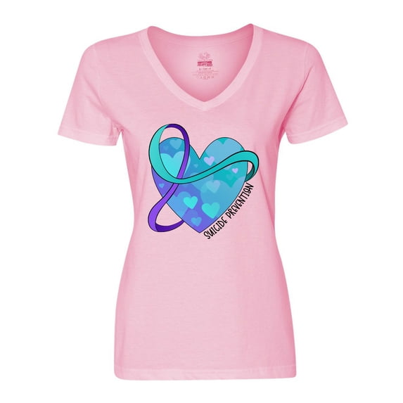 Inktastic Suicide Prevention Awareness Purple and Teal Heart Ribbon Women's V-Neck T-Shirt