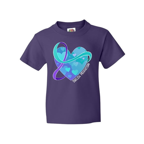 Inktastic Suicide Prevention Awareness Purple and Teal Heart Ribbon Youth T-Shirt