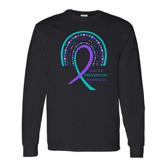 Inktastic Suicide Prevention Awareness Rainbow Ribbon with Hearts Long Sleeve T-Shirt