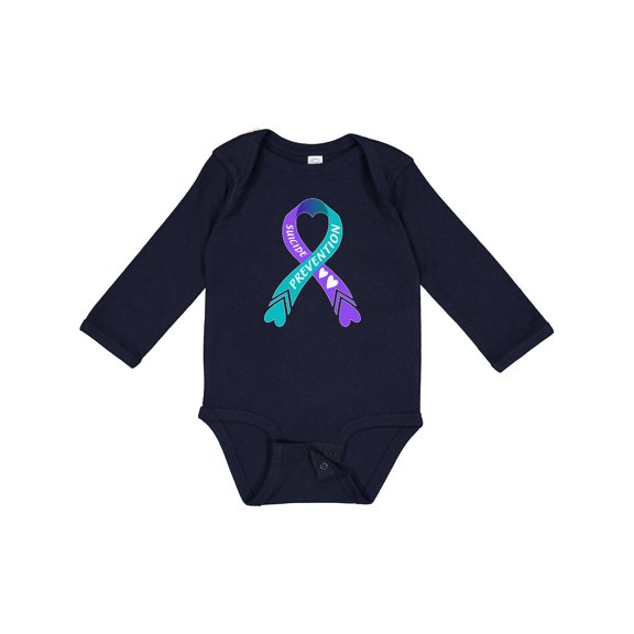 Inktastic Suicide Prevention Blue and Purple Ribbon with Hearts Boys or Girls Long Sleeve Baby Bodysuit