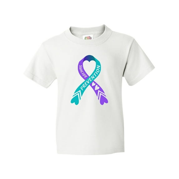 Inktastic Suicide Prevention- Blue and Purple Ribbon with Hearts Youth T-Shirt