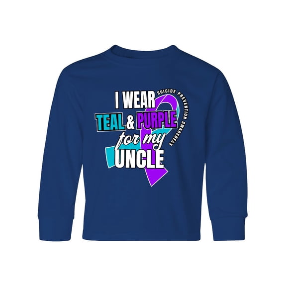 Inktastic Suicide Prevention I Wear Teal and Purple For My Uncle Long Sleeve Youth T-Shirt