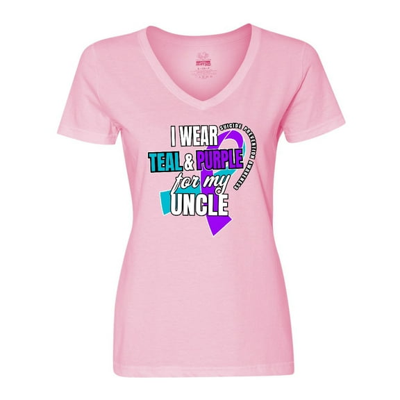 Inktastic Suicide Prevention I Wear Teal and Purple For My Uncle Women's V-Neck T-Shirt