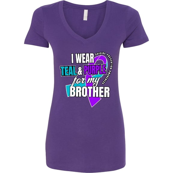Inktastic Suicide Prevention I Wear Teal and Purple for My Brother Women's V-Neck T-Shirt