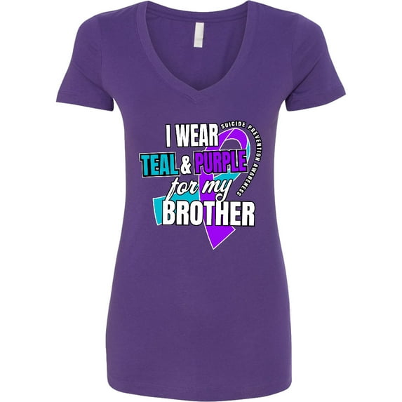 Inktastic Suicide Prevention I Wear Teal and Purple for My Brother Women's V-Neck T-Shirt