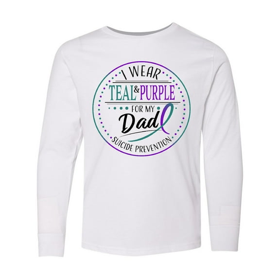 Inktastic Suicide Prevention- I Wear Teal and Purple for My Dad Long Sleeve Youth T-Shirt