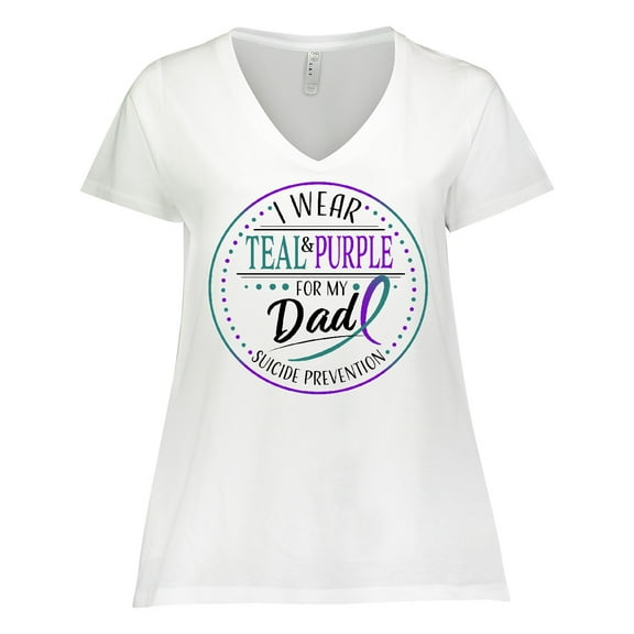 Inktastic Suicide Prevention- I Wear Teal and Purple for My Dad Women's Plus Size V-Neck T-Shirt