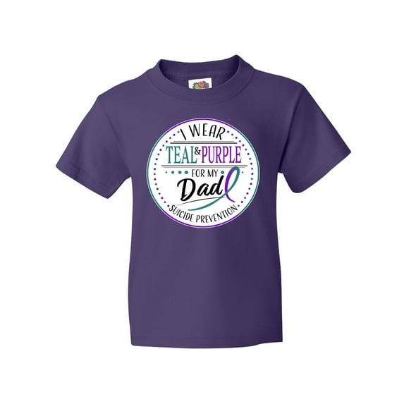 Inktastic Suicide Prevention- I Wear Teal and Purple for My Dad Youth T-Shirt