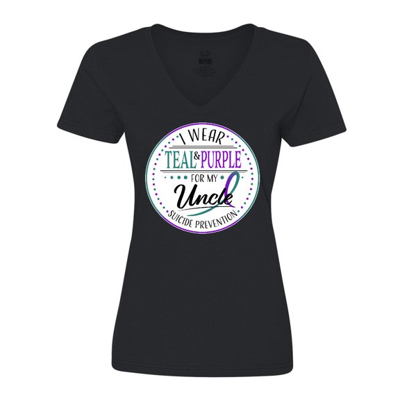 Inktastic Suicide Prevention- I Wear Teal and Purple for My Uncle Women's V-Neck T-Shirt