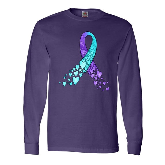 Inktastic Suicide Prevention Ribbon with Blue and Purple Hearts Long Sleeve T-Shirt