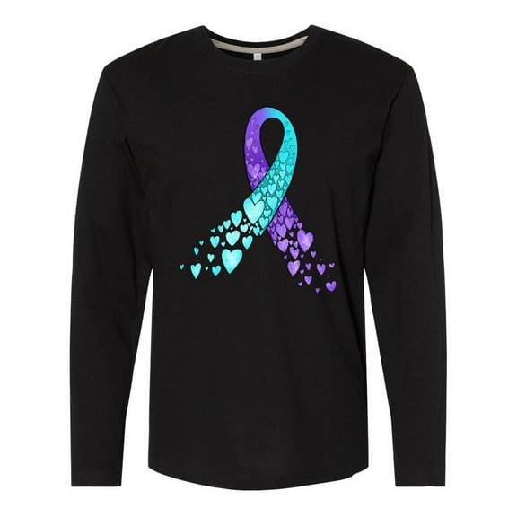Inktastic Suicide Prevention Ribbon with Blue and Purple Hearts Long Sleeve T-Shirt