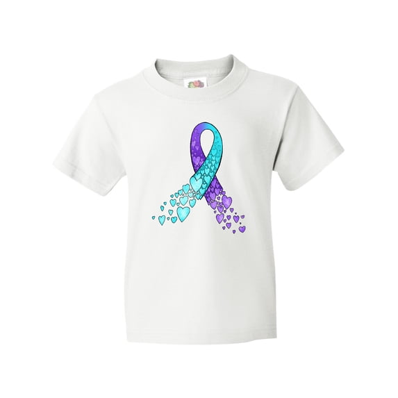 Inktastic Suicide Prevention Ribbon with Blue and Purple Hearts Youth T-Shirt