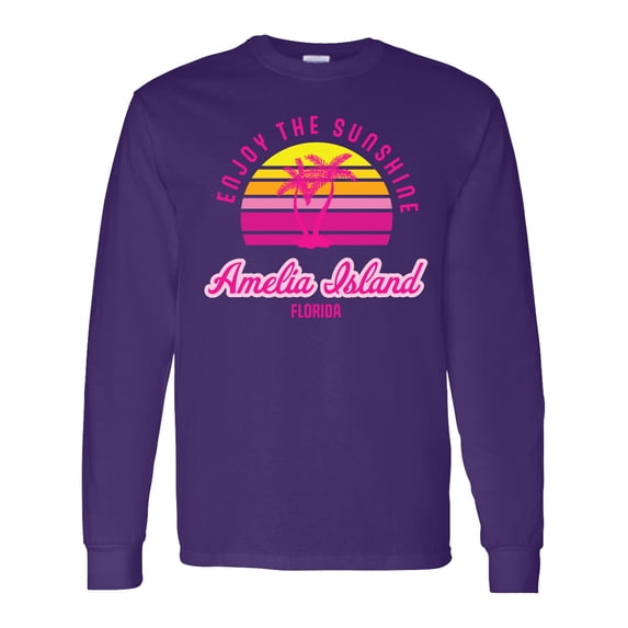 Inktastic Summer Enjoy the Sunshine Amelia Island Florida in Pink Long Sleeve T-Shirt