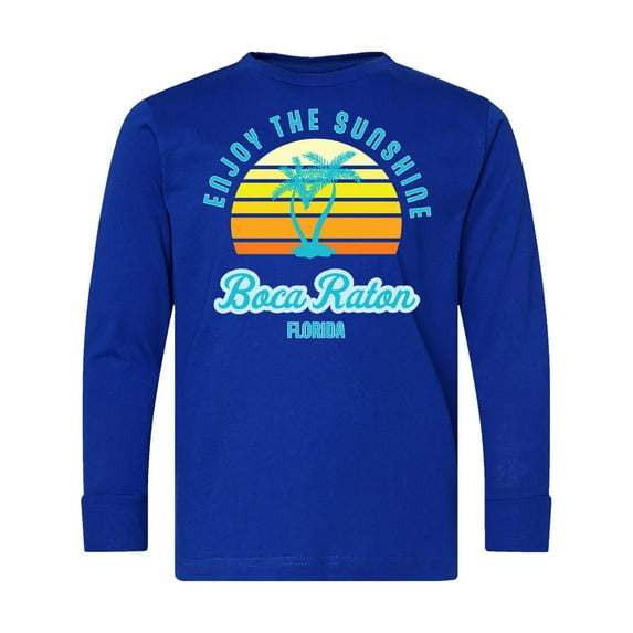 Inktastic Summer Enjoy the Sunshine Boca Raton Florida in Blue Long Sleeve Youth T-Shirt