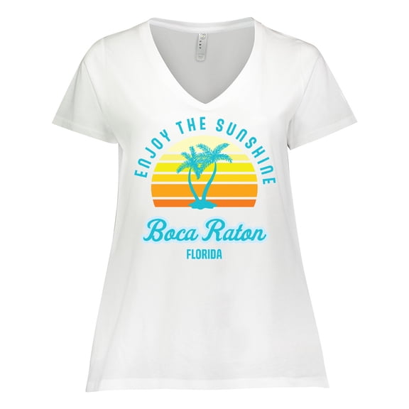 Inktastic Summer Enjoy the Sunshine Boca Raton Florida in Blue Women's Plus Size V-Neck T-Shirt