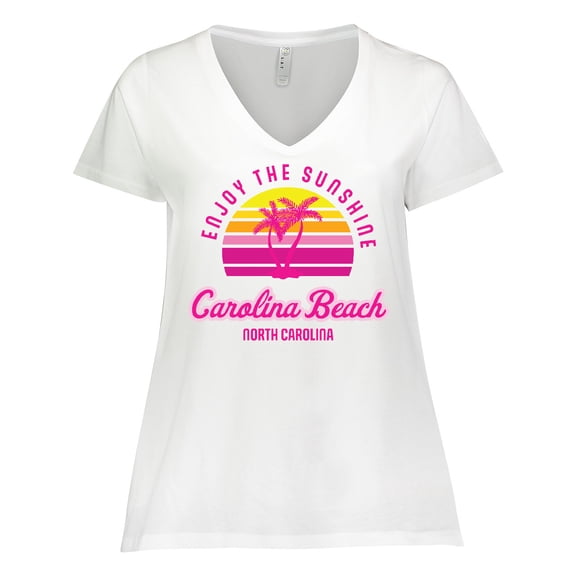 Inktastic Summer Enjoy the Sunshine Carolina Beach North Carolina Pink Women's Plus Size V-Neck T-Shirt