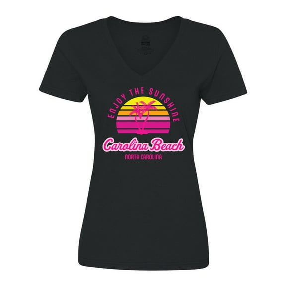 Inktastic Summer Enjoy the Sunshine Carolina Beach North Carolina Pink Women's V-Neck T-Shirt