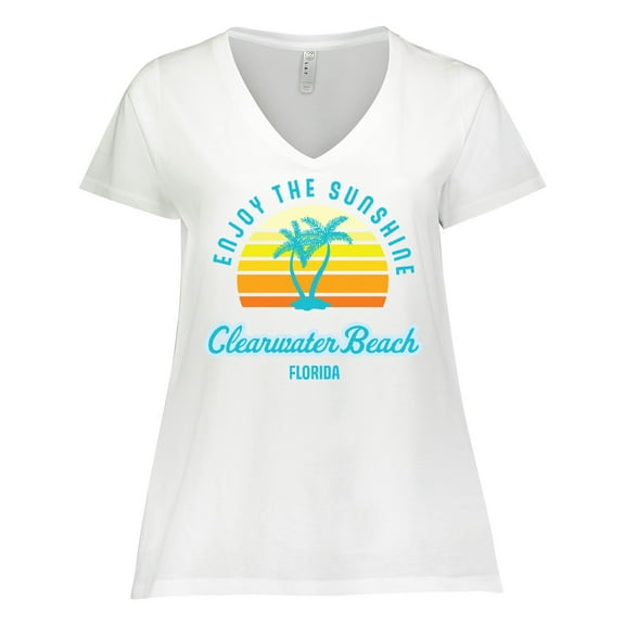 Inktastic Summer Enjoy the Sunshine Clearwater Beach Florida in Blue Women's Plus Size V-Neck T-Shirt