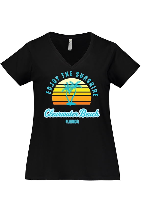 Summer Enjoy the Sunshine Clearwater Beach Florida in Blue Women's Plus Size V-Neck T-Shirt