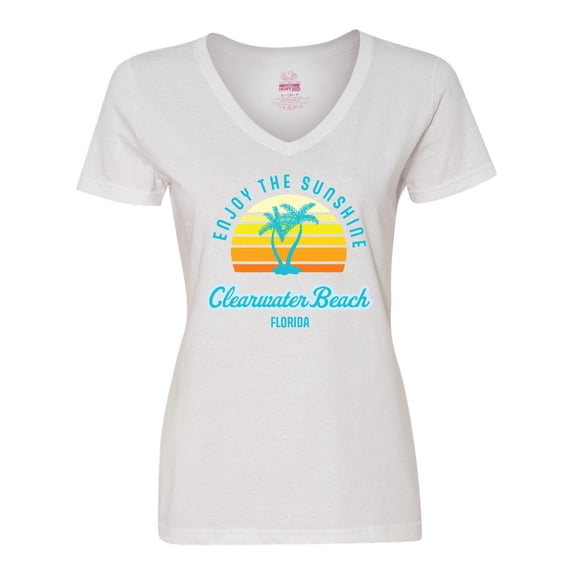 Inktastic Summer Enjoy the Sunshine Clearwater Beach Florida in Blue Women's V-Neck T-Shirt