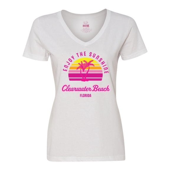 Inktastic Summer Enjoy the Sunshine Clearwater Beach Florida in Pink Women's V-Neck T-Shirt
