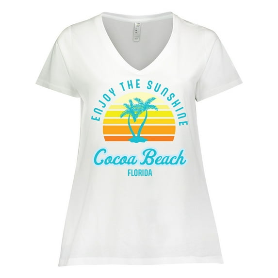Inktastic Summer Enjoy the Sunshine Cocoa Beach Florida in Blue Women's Plus Size V-Neck T-Shirt